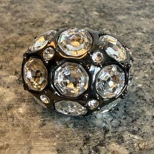 St. John Gunmetal Chunky Dome Ring Embellished with Swarovski Crystals